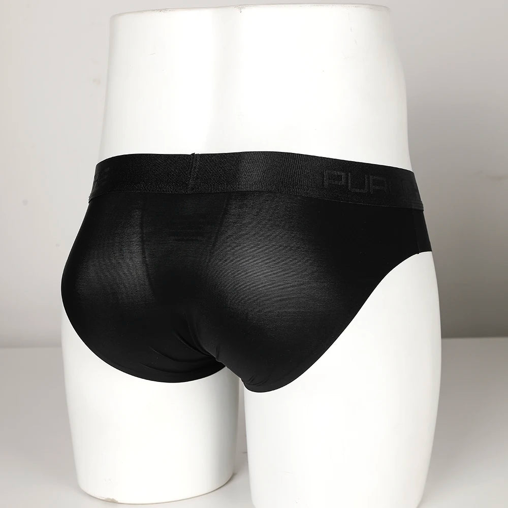 Men’s Ice Silk Ultra-Thin Briefs with Raised Comfort Pouch in Black by Gallery Man