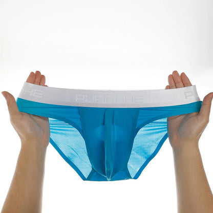 Men’s Ice Silk Ultra-Thin Briefs with Raised Comfort Pouch in Blue by Gallery Man