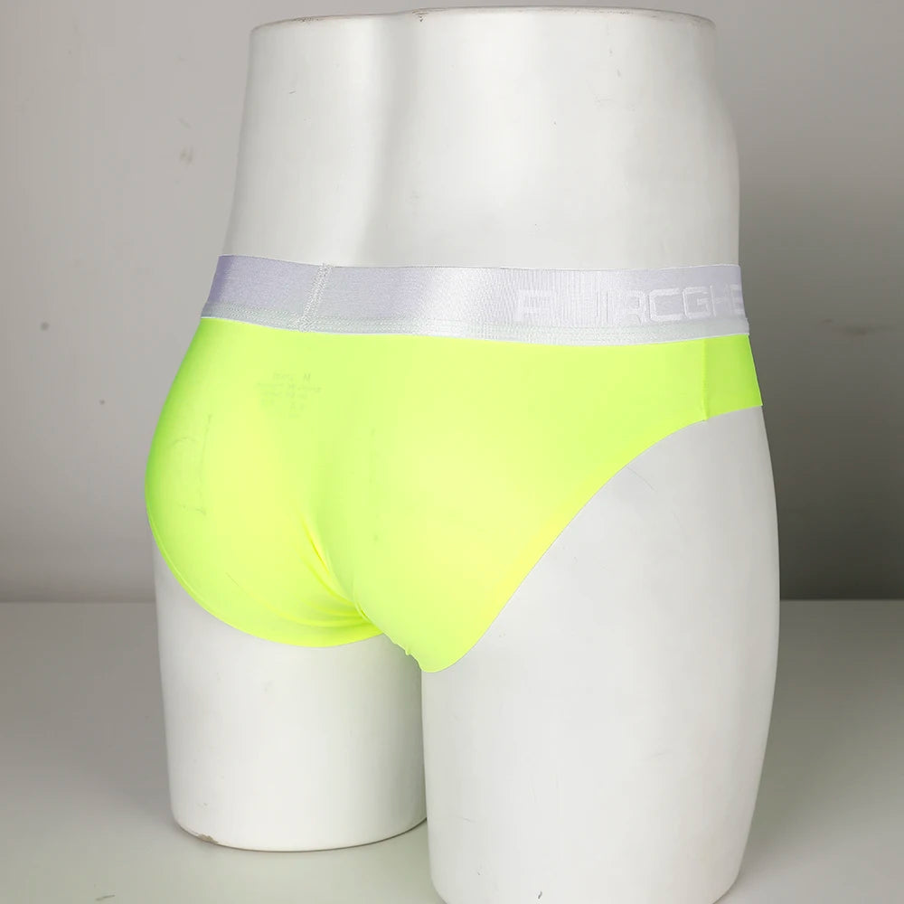 Men’s Ice Silk Ultra-Thin Briefs with Raised Comfort Pouch in Green by Gallery Man