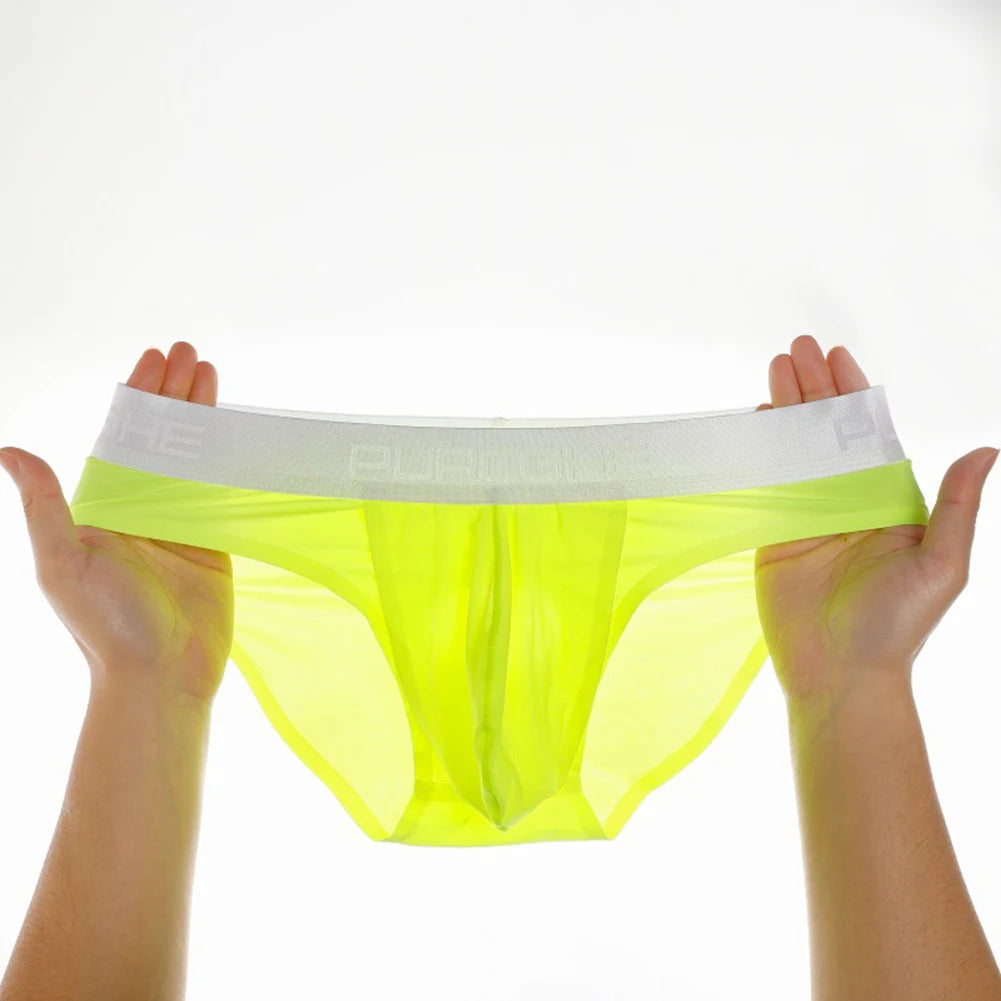 Men’s Ice Silk Ultra-Thin Briefs with Raised Comfort Pouch in Green by Gallery Man