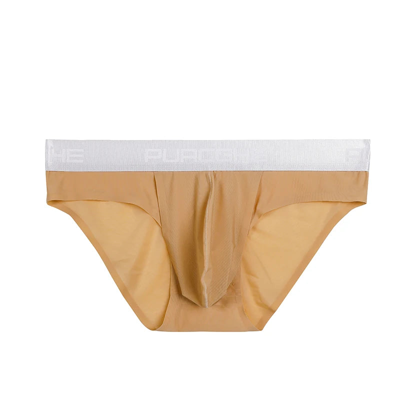 Men’s Ice Silk Ultra-Thin Briefs with Raised Comfort Pouch in Khaki by Gallery Man