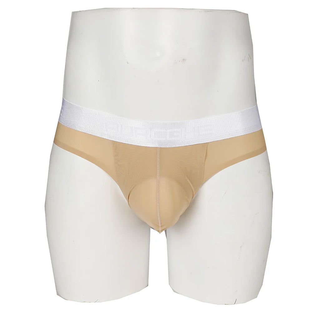 Men’s Ice Silk Ultra-Thin Briefs with Raised Comfort Pouch in Khaki by Gallery Man