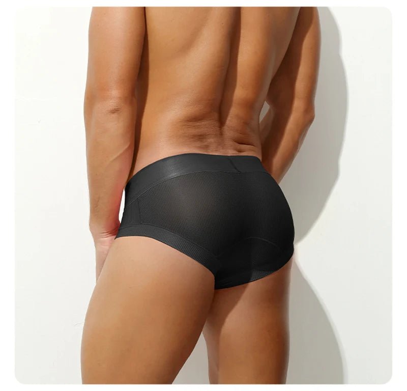 Men’s Ice Silk Cooling Briefs with Wide Waistband & Contour Pouch in Black by Gallery Man