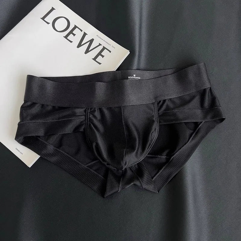 Men’s Ice Silk Cooling Briefs with Wide Waistband & Contour Pouch in Black by Gallery Man