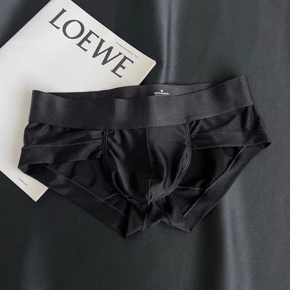 Men’s Ice Silk Cooling Briefs with Wide Waistband & Contour Pouch in Black by Gallery Man