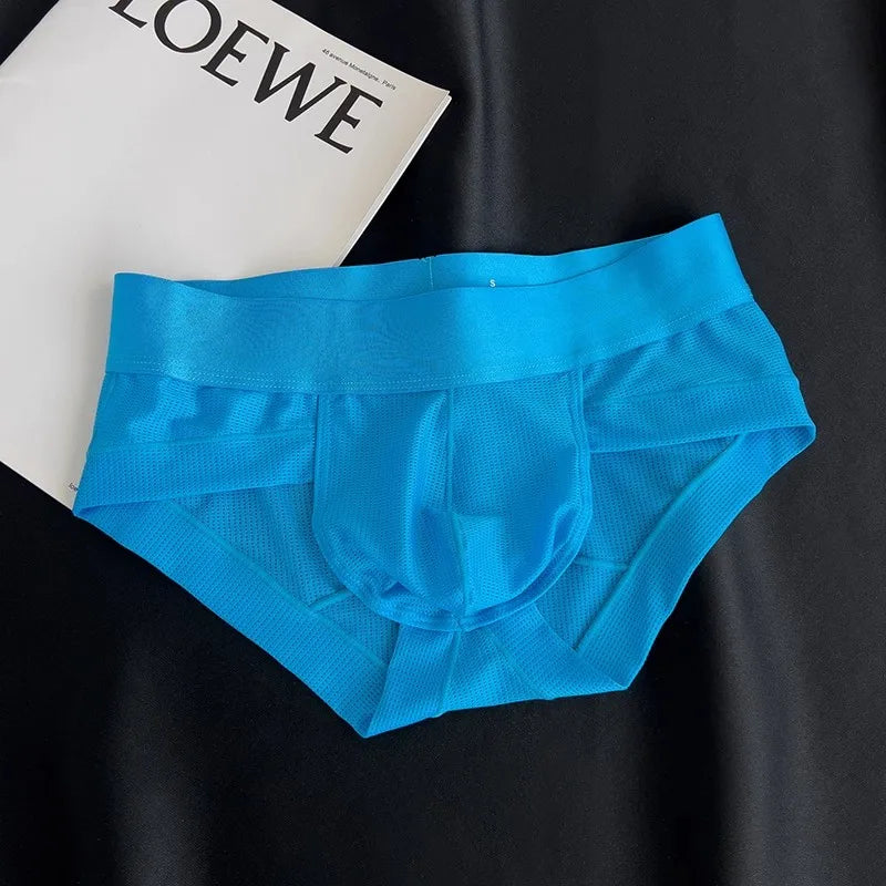 Men’s Ice Silk Cooling Briefs with Wide Waistband & Contour Pouch in Blue by Gallery Man