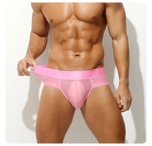 Men’s Ice Silk Cooling Briefs with Wide Waistband & Contour Pouch in Pink by Gallery Man