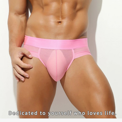 Men’s Ice Silk Cooling Briefs with Wide Waistband & Contour Pouch in Pink by Gallery Man
