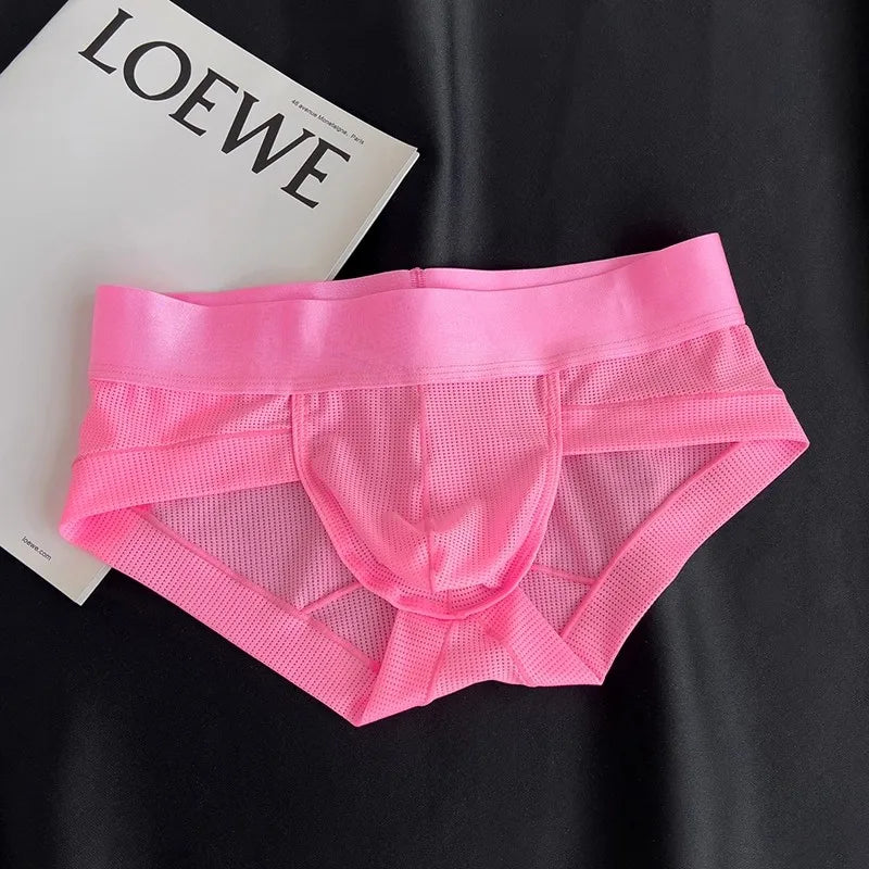 Men’s Ice Silk Cooling Briefs with Wide Waistband & Contour Pouch in Pink by Gallery Man