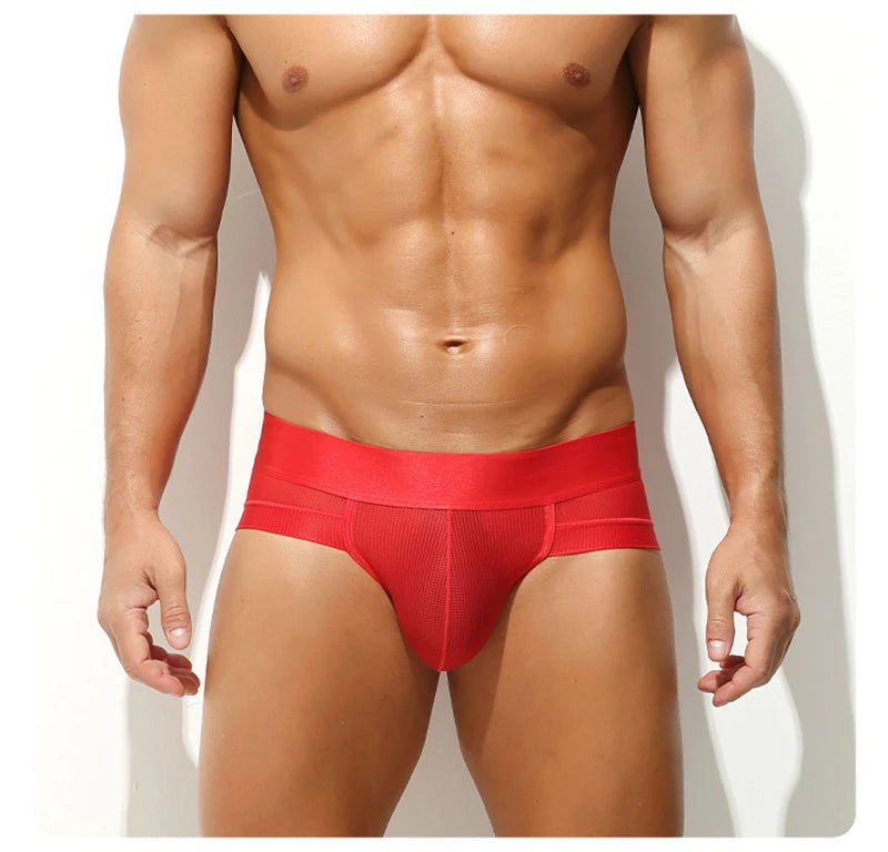 Men’s Ice Silk Cooling Briefs with Wide Waistband & Contour Pouch in Red by Gallery Man