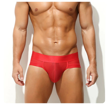 Men’s Ice Silk Cooling Briefs with Wide Waistband & Contour Pouch in Red by Gallery Man