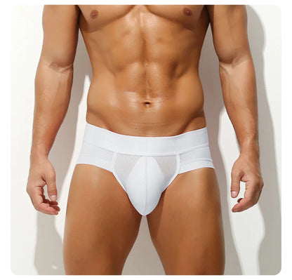 Men’s Ice Silk Cooling Briefs with Wide Waistband & Contour Pouch in White by Gallery Man