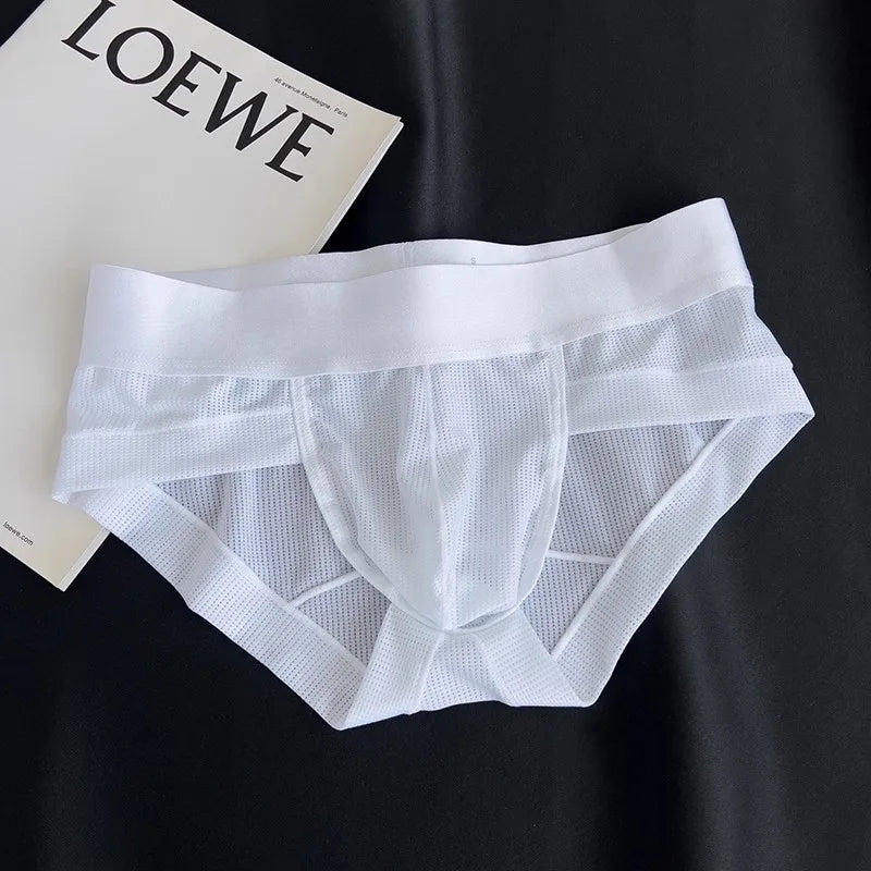 Men’s Ice Silk Cooling Briefs with Wide Waistband & Contour Pouch in White by Gallery Man