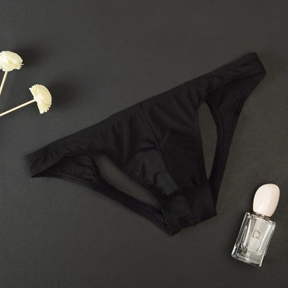 Men's Ice Silk Transparent Briefs with Sexy Open Back in Black by Gallery Man
