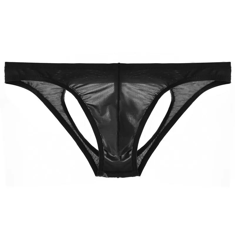 Men's Ice Silk Transparent Briefs with Sexy Open Back in Black by Gallery Man