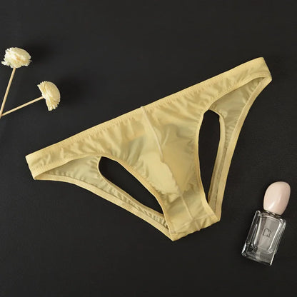 Men's Ice Silk Transparent Briefs with Sexy Open Back in Khaki by Gallery Man