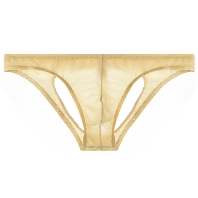 Men's Ice Silk Transparent Briefs with Sexy Open Back in Khaki by Gallery Man