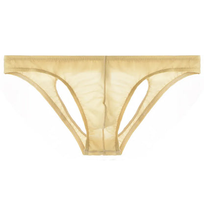 Men's Ice Silk Transparent Briefs with Sexy Open Back in Khaki by Gallery Man