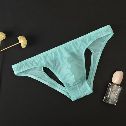 Men's Ice Silk Transparent Briefs with Sexy Open Back in Sky Blue by Gallery Man