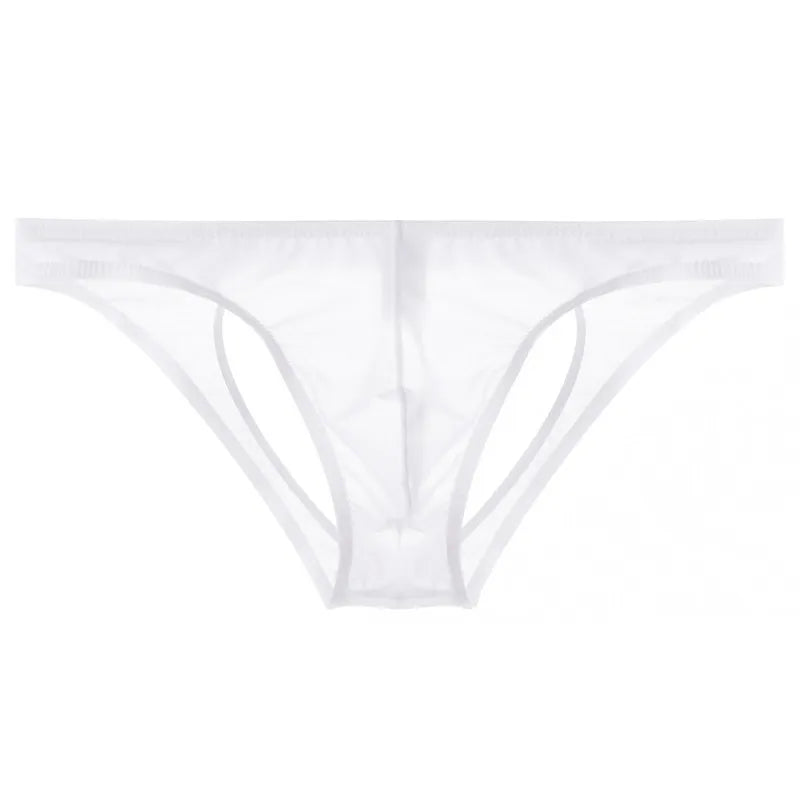 Men's Ice Silk Transparent Briefs with Sexy Open Back in White by Gallery Man