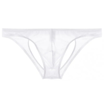 Men's Ice Silk Transparent Briefs with Sexy Open Back in White by Gallery Man