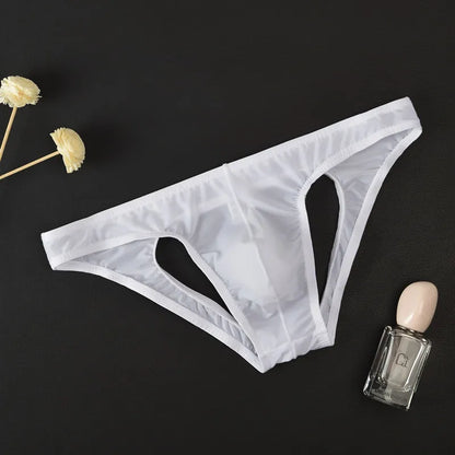 Men's Ice Silk Transparent Briefs with Sexy Open Back in White by Gallery Man
