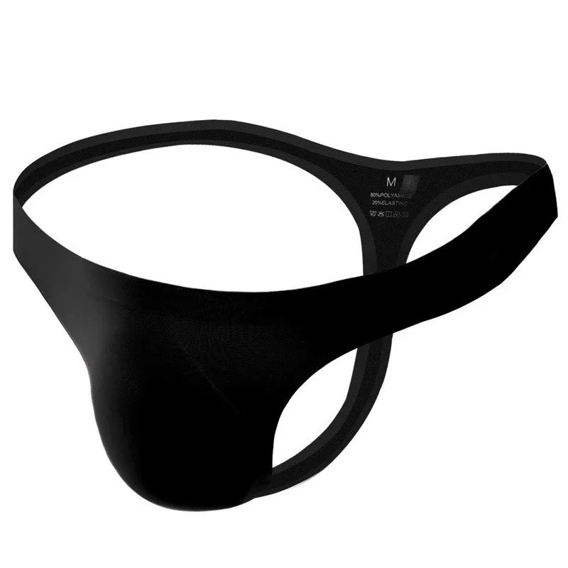 Men's Ice Silk Ultra Thin See Through Thong in Black by Gallery Man