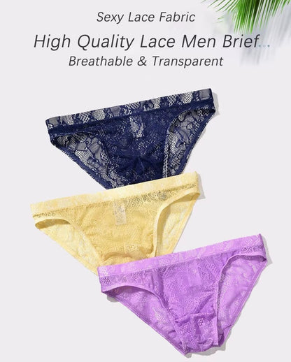 Men's Sexy Lace Briefs Panties See Through Transparent by Gallery Man
