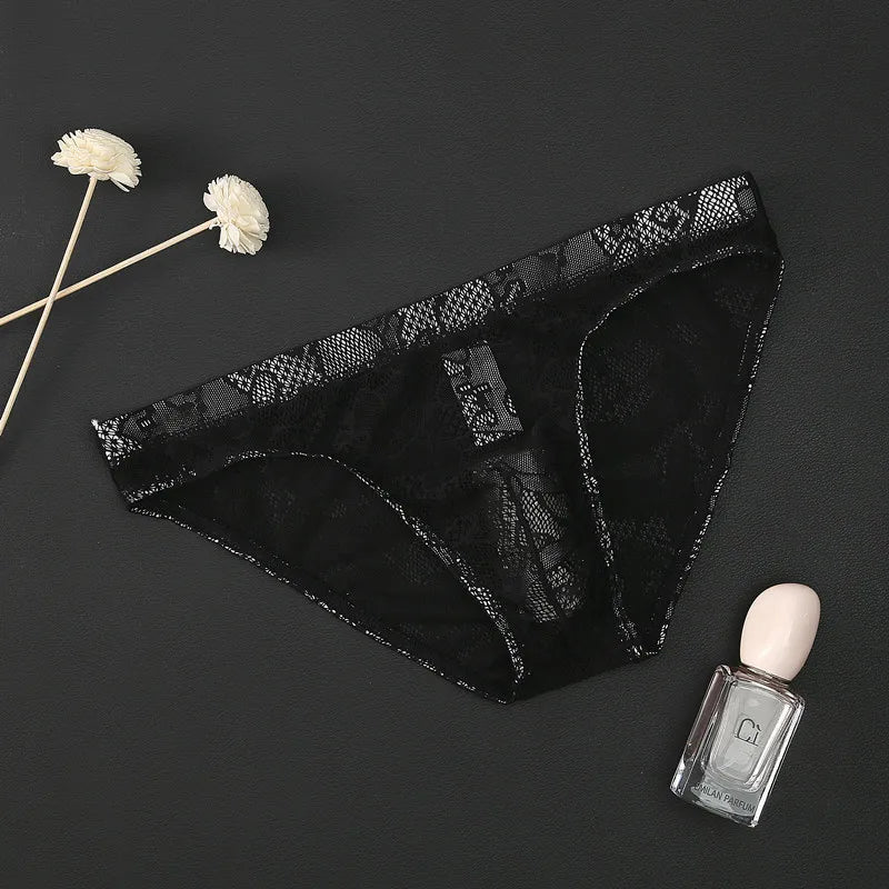Men's Sexy Lace Briefs Panties See Through Transparent in Black by Gallery Man