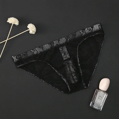 Men's Sexy Lace Briefs Panties See Through Transparent in Black by Gallery Man
