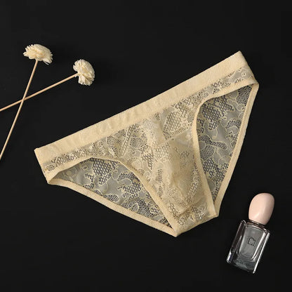 Men's Sexy Lace Briefs Panties See Through Transparent in Khaki by Gallery Man