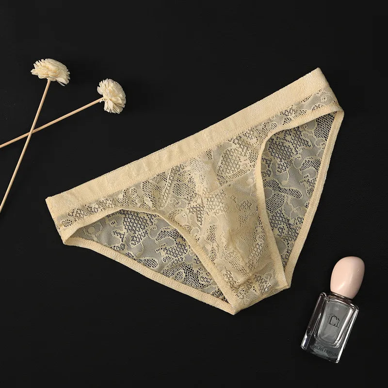 Men's Sexy Lace Briefs Panties See Through Transparent in Khaki by Gallery Man