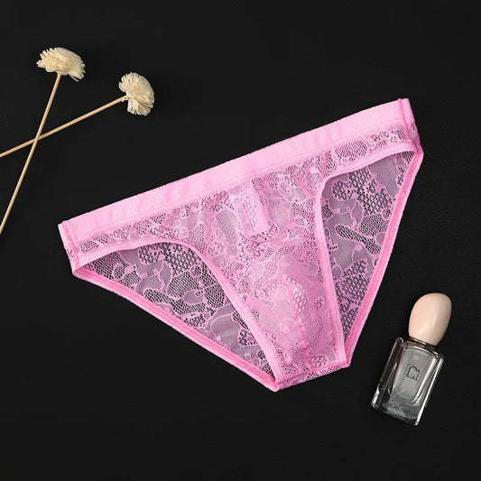 Men's Sexy Lace Briefs Panties See Through Transparent in Pink by Gallery Man
