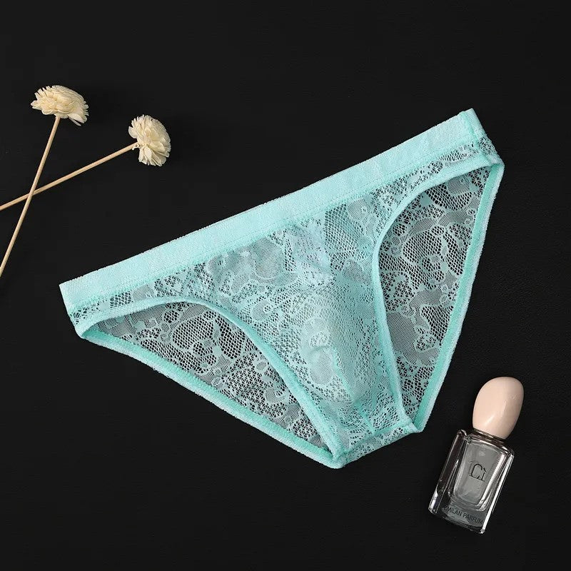 Men's Sexy Lace Briefs Panties See Through Transparent in Sky Blue by Gallery Man