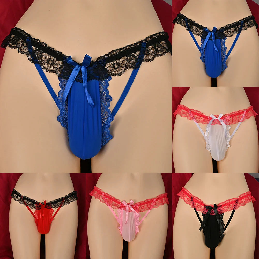 Men's Lace Panties Thong Style with Large Pouch by Gallery Man