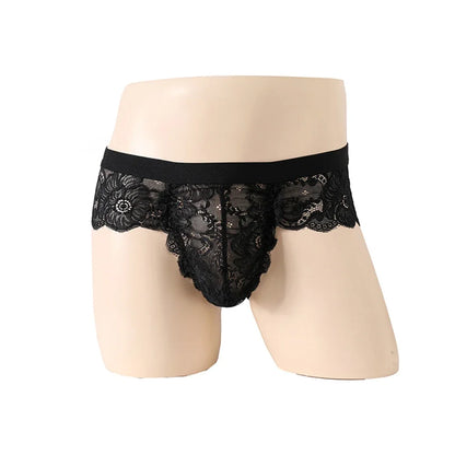Men's Breathable Lace See-Through Panties in Black by Gallery Man