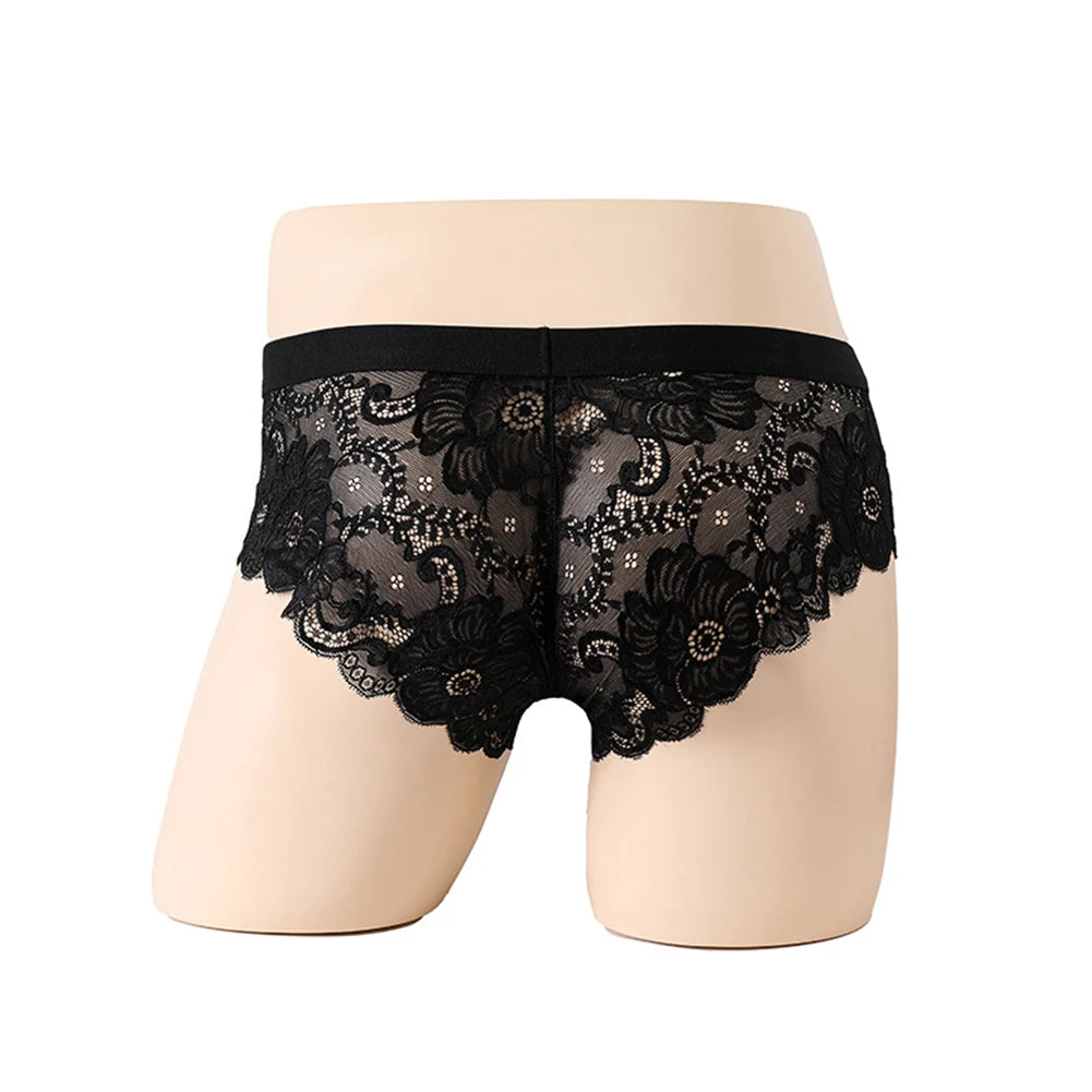 Men's Breathable Lace See-Through Panties in Black by Gallery Man