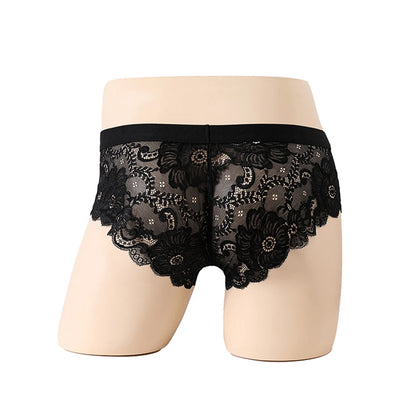 Men's Breathable Lace See-Through Panties in Black by Gallery Man