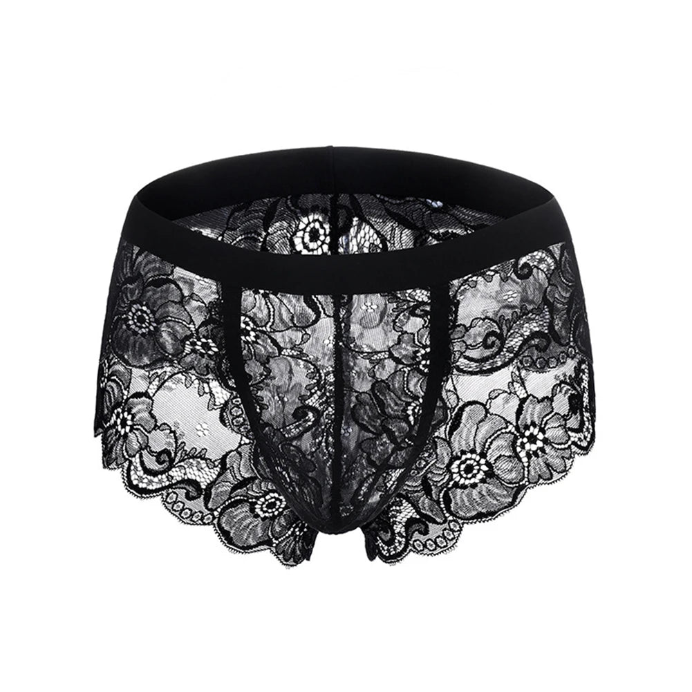 Men's Breathable Lace See-Through Panties in Black by Gallery Man