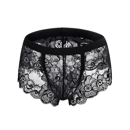 Men's Breathable Lace See-Through Panties in Black by Gallery Man