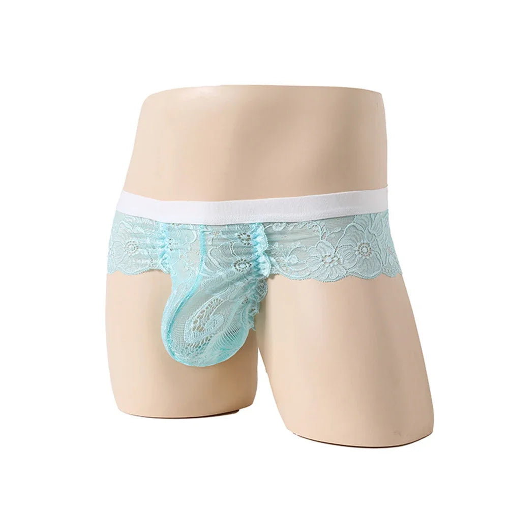 Men's Breathable Lace See-Through Panties in Blue by Gallery Man