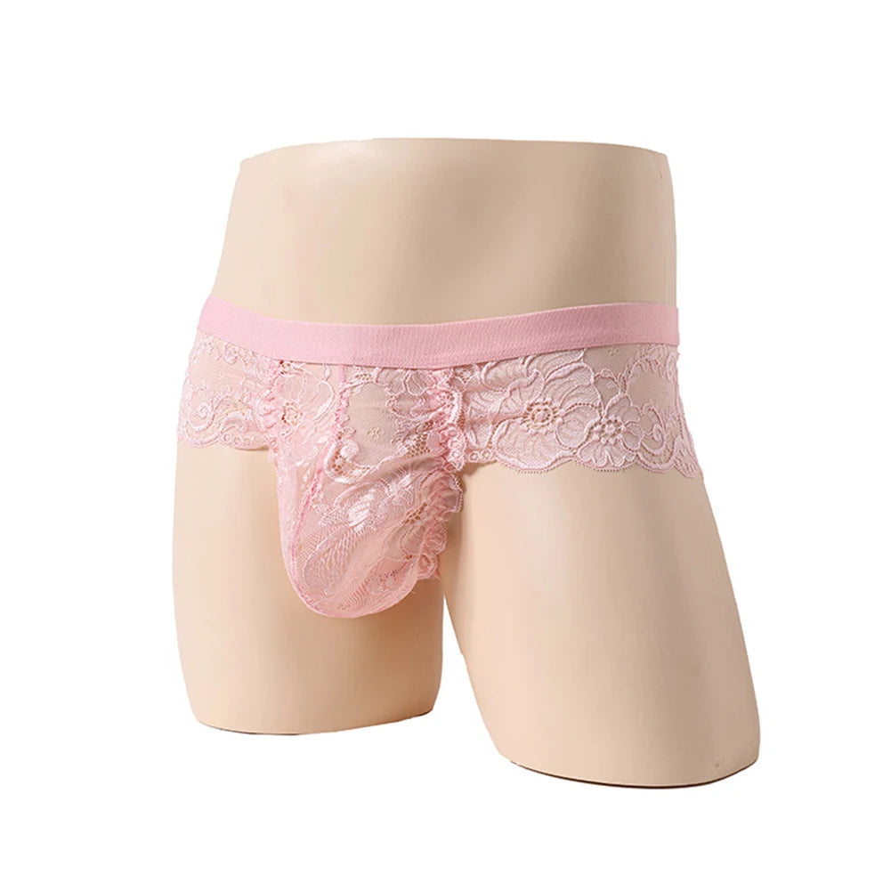 Men's Breathable Lace See-Through Panties in Pink by Gallery Man