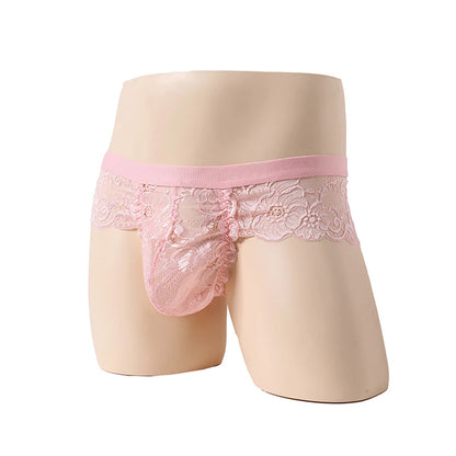Men's Breathable Lace See-Through Panties in Pink by Gallery Man