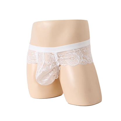 Men's Breathable Lace See-Through Panties in White by Gallery Man