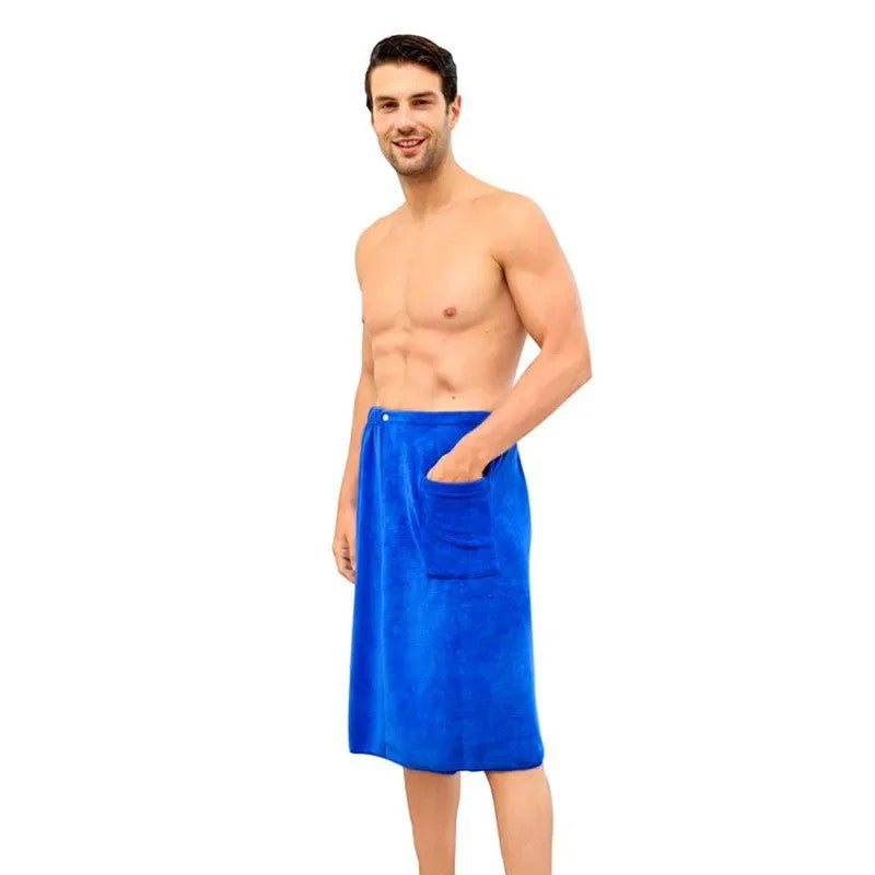 Men’s Long Wearable Towel Wrap – Bath & Gym in Blue by Gallery Man