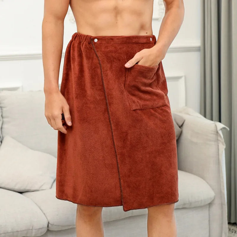 Men’s Long Wearable Towel Wrap – Bath & Gym in Brown by Gallery Man