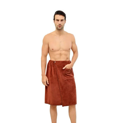 Men’s Long Wearable Towel Wrap – Bath & Gym in Brown by Gallery Man