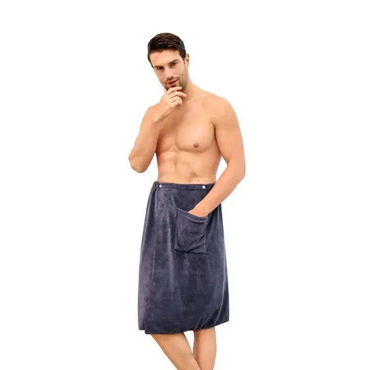 Men’s Long Wearable Towel Wrap – Bath & Gym in Gray by Gallery Man