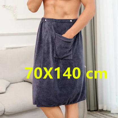 Men’s Long Wearable Towel Wrap – Bath & Gym in Gray by Gallery Man