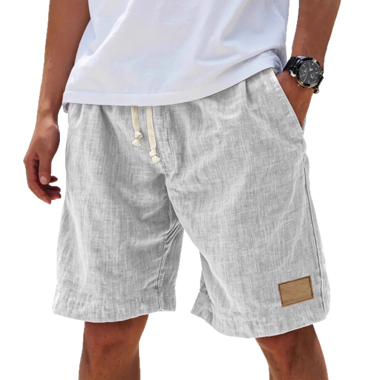 Men’s Loose Fit Drawstring Shorts – Retro Casual in Grayish White by Gallery Man